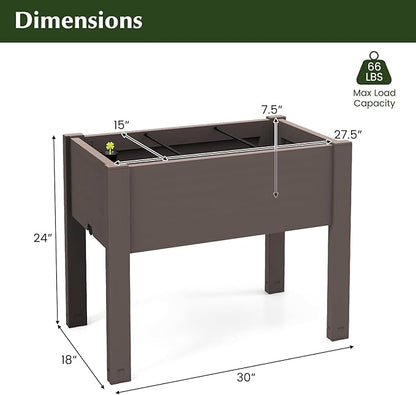 Giantex Raised Garden Bed with Legs, Self-Watering Planter Box with Water Level Indicator, Drainage Hole & Detachable Space Dividers, Outdoor Plant Container for Flower, Vegetable, Fruit, Herb (Brown)