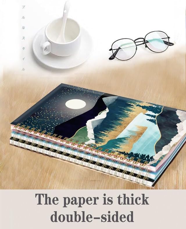Spiral Journal Notebook,A5 Hardcover Lined Journals for Women Girl 6 x 8.3 in,120 Pages Thick Paper,Cute College Ruled Writing Notebook for Gifts Office Work School(Abstract Landscape Mountain)