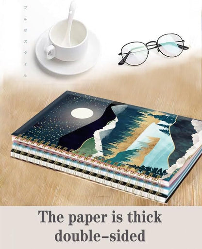 Spiral Journal Notebook,A5 Hardcover Lined Journals for Women Girl 6 x 8.3 in,120 Pages Thick Paper,Cute College Ruled Writing Notebook for Gifts Office Work School(Abstract Landscape Mountain)