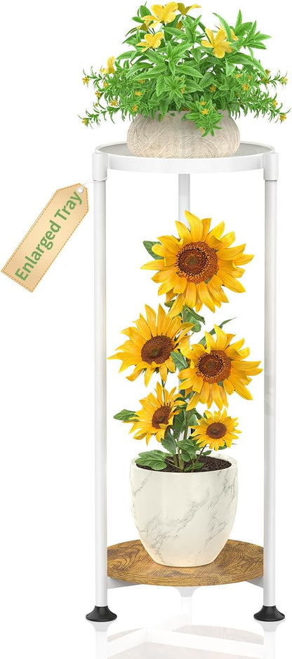 KMOTASUO 2 Tier Plant Stands Indoor, 30 Inch Tall Metal Corner Plant Stand, Modern Flower Shelf Pot Holder Planter Display Rack for Living Room Balcony Patio Garden(White)