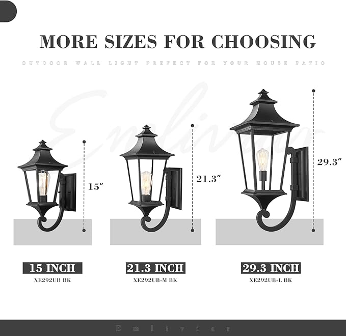 Emliviar Modern Outdoor Porch Light, 1-Light Exterior Wall Sconce with Clear Glass Shade, Black Finish, XE292UB BK