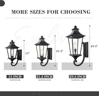 Emliviar Modern Outdoor Porch Light, 1-Light Exterior Wall Sconce with Clear Glass Shade, Black Finish, XE292UB BK