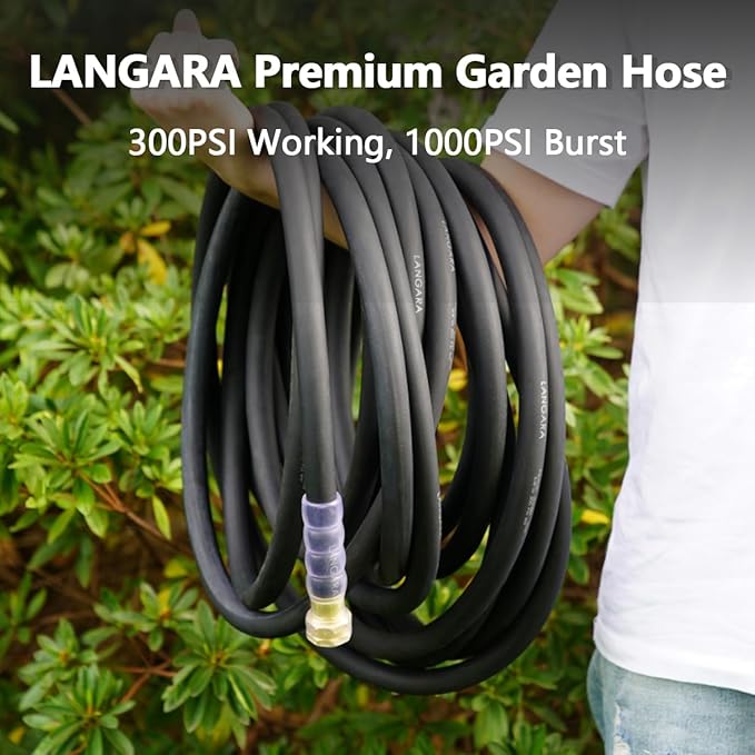 Heavy Duty Premium Garden Hose 5ft x 5/8", 300PSI Working, 1000PSI Burst, Hybrid Rubber Water Hose with Transparent Swivel Handle - Hot/Cold Water - Five Layered Braiding with Brass fittings (Black)