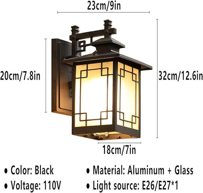 Japanese Style Black Square Simple Wall Lantern Frosted Glass lampshade Outdoor Wall Light IP65 Waterproof and dustproof Wall Lamp for Courtyard Front Doors Sconce Light