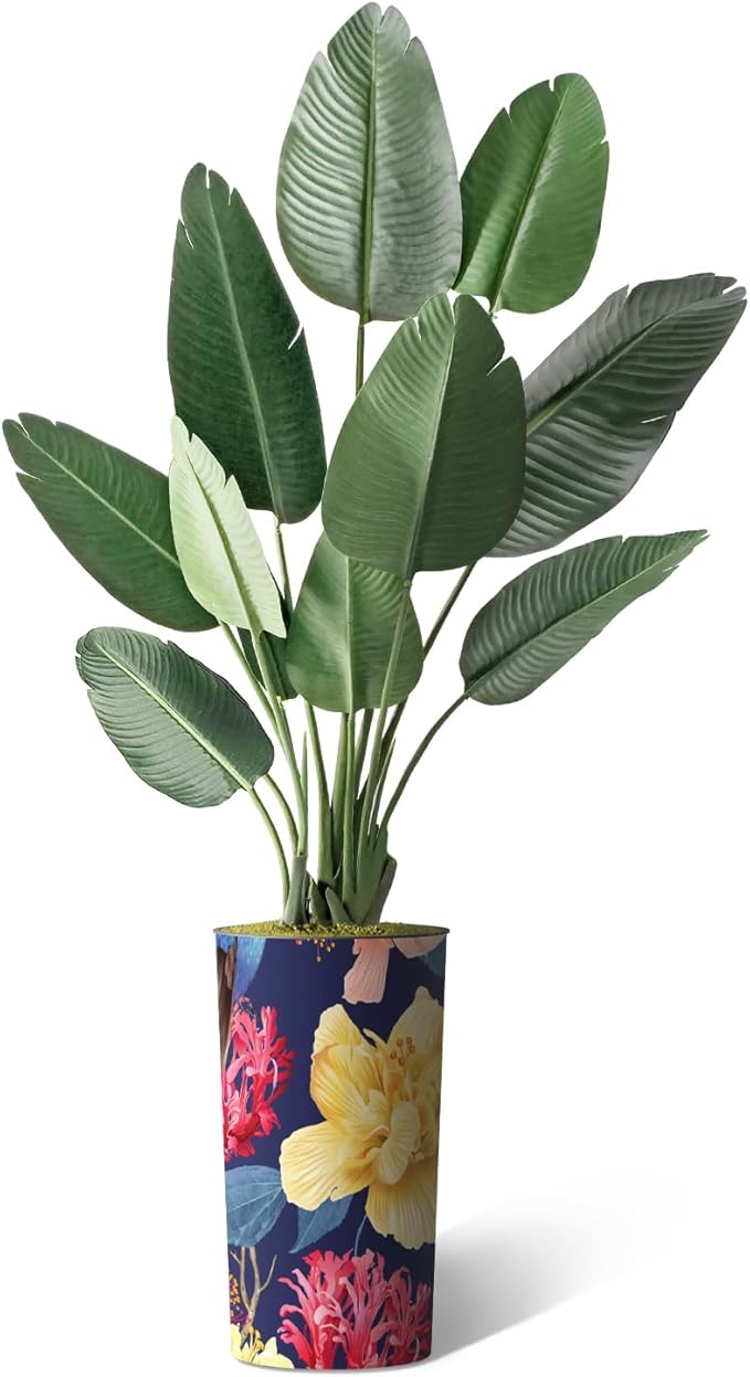 Artificial Tree in Contemporary Planter, Fake Bird of Paradise Silk Tree for Indoor and Outdoor Home Decoration - 67" Overall Tall (Plant Pot Plus Tree)