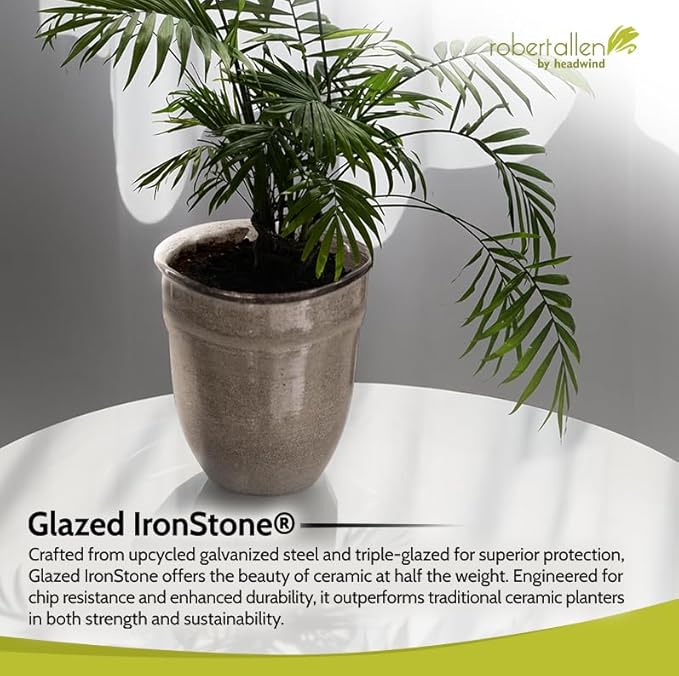 Headwind Glazed Ironstone Boutique Collection Plant Pot Indoor – Mini Venti 5 Inch – Greige Color Flower Pots for Indoor Plants - Glazed Pots for Plants by Robert Allen