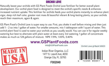 Orchid Love Orchid Fertilizer by GS Plant Foods - Liquid Fertilizer (1 Gallon) - Food and Nutrient Source Suitable for All Species and Types – Provides Nutritional Benefit to Orchids
