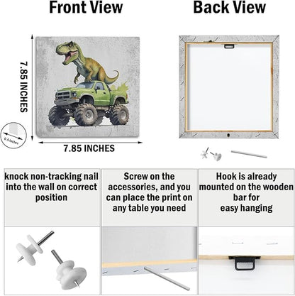 4 Pcs Dinosaur Canvas Wall Art Framed Dinosaurs Art Posters Retro Pictures Wall Decor Dinosaur Room Decor for Boys Canvas Decoration Artwork for Walls Home Living Room Bedroom Office