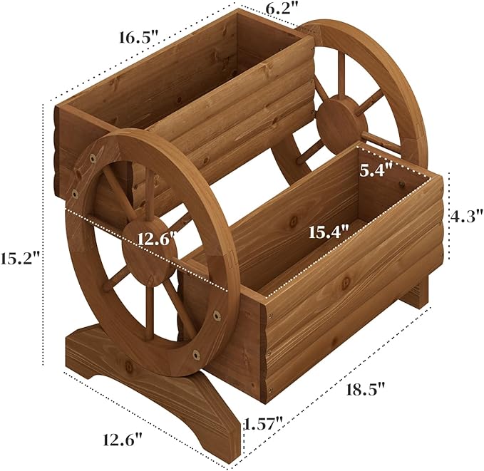 Garden Planter with Wheels, Wooden Wagon Box, Decorative Planter for Flowers Herbs Vegetables for Indoor & Outdoor Décor Flower Cart for Patio Garden Balcony (Brown)
