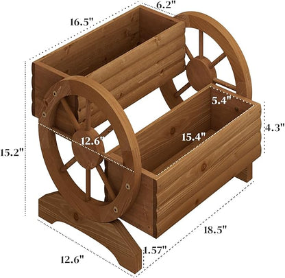 Garden Planter with Wheels, Wooden Wagon Box, Decorative Planter for Flowers Herbs Vegetables for Indoor & Outdoor Décor Flower Cart for Patio Garden Balcony (Brown)