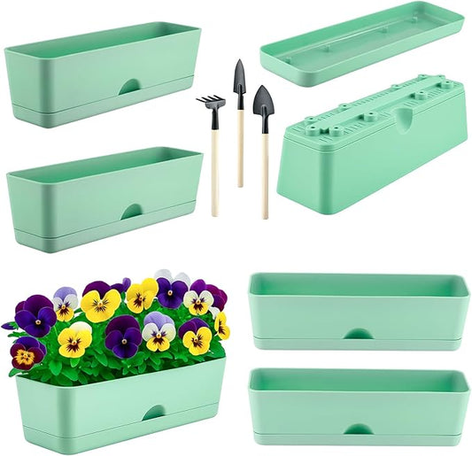6-Pack Large Window Boxes Planters 16 Inch Rectangle Plant Box Rectangular Plant Pots for Outdoor and Indoor Plants Plastic Windowsill Planter for Herbs Vegetable Flowers Long Window Sill Planters