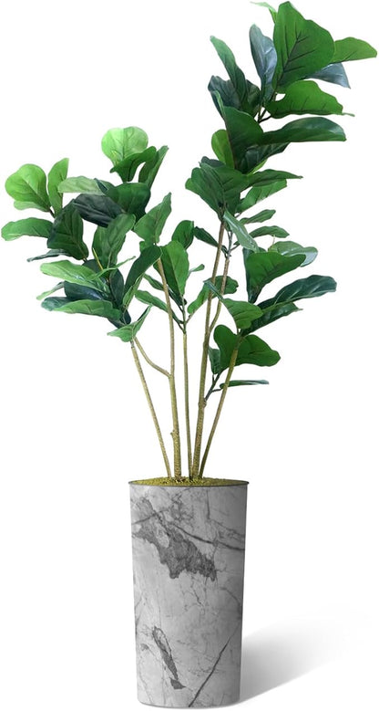 Artificial Tree in Gray Marble Effect Planter, Fake Ficus Lyrata Silk Trees for Indoor and Outdoor Home Decoration - 66" Overall Tall (Plant Pot Plus Tree)