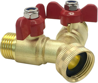 Hooshing Brass Garden Hose Splitter 3/4" GHT Hose Y Splitter 2 Valves Water Hose Faucet Adapters with Washers