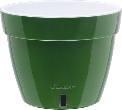 DECOPOTS - 3 Pack - Self Watering Planter - Modern Flower Pot with Water Level Indicator for All House Plants, Flowers, Herbs - Height 9 inches (Diameter 11.8", Green - Gold/White)