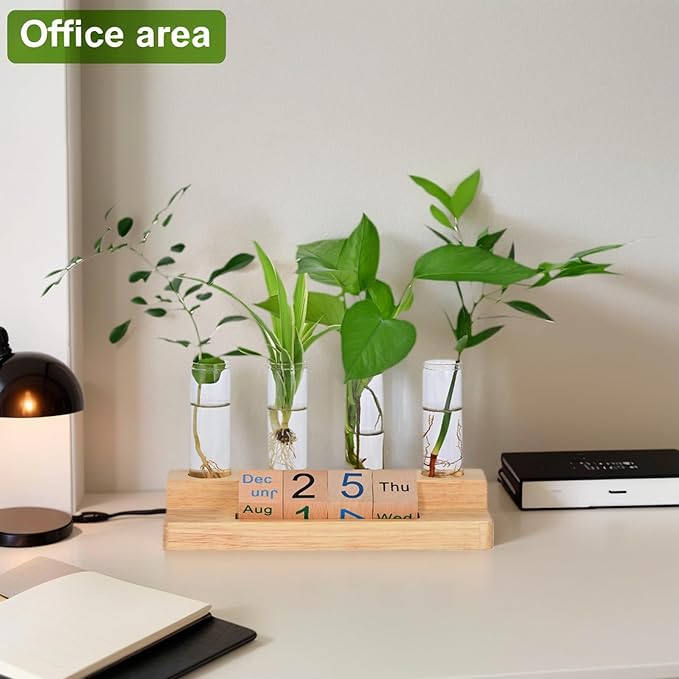 Plant Propagation Station with Block Calendar for Desk, Double-Layer Stand Design, More Stable Placement, Perfect Gardening Gifts for Plant Lovers Women (Light Wood Color)