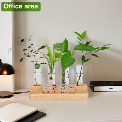 Plant Propagation Station with Block Calendar for Desk, Double-Layer Stand Design, More Stable Placement, Perfect Gardening Gifts for Plant Lovers Women (Light Wood Color)