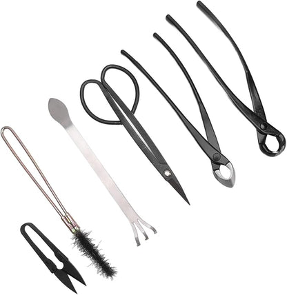 6pcs Succulent Plants Tools, Stainless Steel Bonsai Tool Set, Durable Gardening Hand Tools with Storage Bag for Home Garden Yard, Carbon Steel Leaf Bud Scissors Rake Pliers Brush