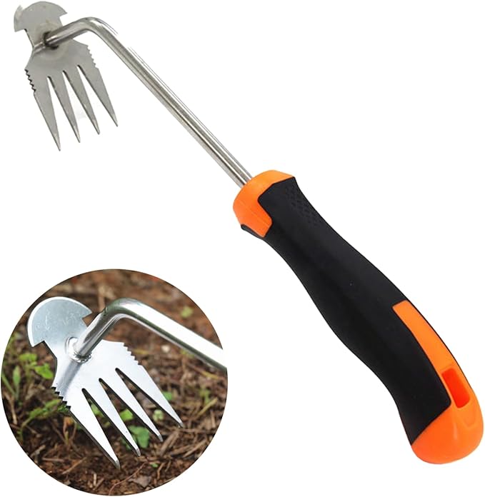 Weed Puller Tool, Gardening Essentials,Yard Tools,Portable Garden Weeder Tool,4 Teeth Stainless Steel Manual Weeding Rake for Vegetable Gardening, Backyard Farm Planting & Weeding