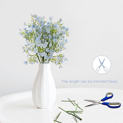 10 PCS Silk Flowers with Long Stems Artificial Flower for Tall Vase Outdoors Fake Babys Breath Bouquet Faux Floral Wedding Party Decoration Home Indoor Table Centerpiece Decor (Light Blue)