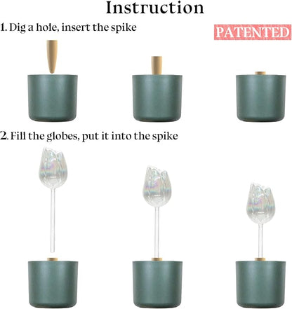 3 Pack Non-Clogging Iridescent Tulip Plant Watering Globes with Terracotta Spikes, Hand Blown Glass Self Watering Planter Insert Plant Watering Devices Bulbs for Indoor and Outdoor Plants