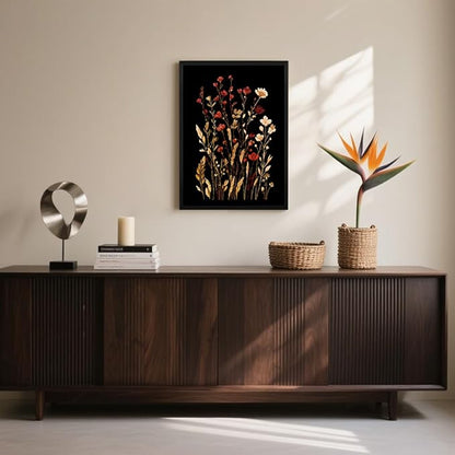 Framed Bathroom Wall Art Decor Canvas Art Wall Decor Framed Flower Wall Art Decor Pictures for Bathroom Bedroom Blooming in Dark Flowers Wall Decorations Hallway Over Bed Wall Art 16 x 20 Inchs