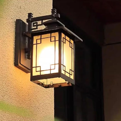 Japanese Style Black Square Simple Wall Lantern Frosted Glass lampshade Outdoor Wall Light IP65 Waterproof and dustproof Wall Lamp for Courtyard Front Doors Sconce Light