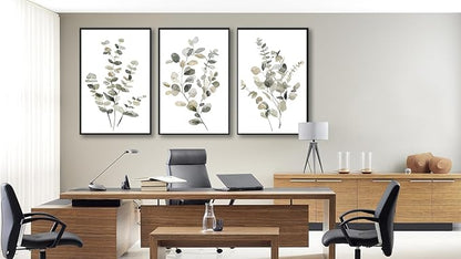Large Framed Botanical Wall Art - Eucalyptus Leaf Wall Decor 20"x28" Set of 3 Taupe Simple Life Painting Prints Minimalist Farmhouse Plant Canvas Pictures for Living Room Bedroom Office Artwork