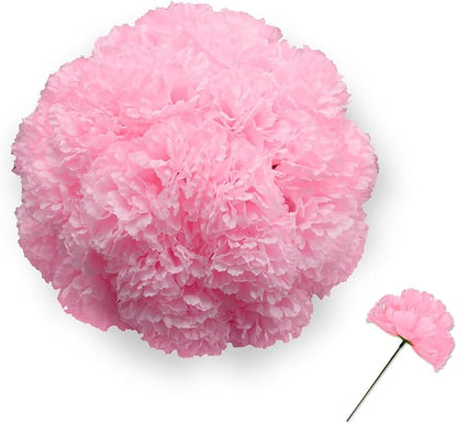 Silk Carnation Flower, 50 Artificial Flowers, Used for Wedding Decoration DIY Handmade Flowers, Carnation Flower Diameter 3.5 Inches and 6 Inches Stem (Pink)