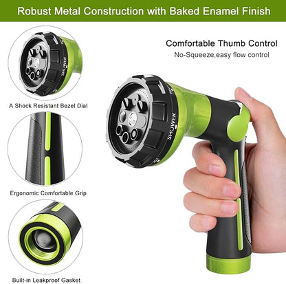 FANHAO Garden Hose Nozzle Heavy Duty, 100% Metal Water Hose Sprayer with 8 Spray Patterns, High Pressure Spray Nozzle Thumb Control On Off Valve for Lawn & Plant Watering, Car & Pet Washing - Green