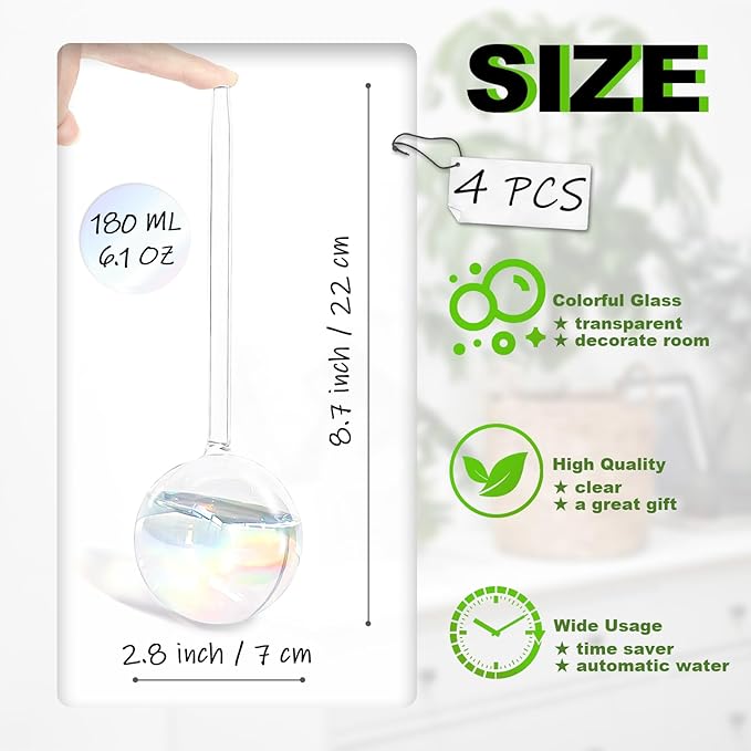 4 Pcs Plant Watering Globes,Rainbow Gradient Glass Watering Devices,Self Watering Planter Insert Plant Accessories for Indoor,Outdoor,Flowerpot,Hanging Plants,Home Garden,8.7" L×2.8" D