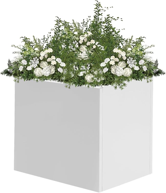 Steel Planter Box Square Indoor Outdoor Planters Large Metal Planter Flower Pot for Garden Patio Deck Yard Commercial Residential (White, 20" L x 20" W x 20" H)