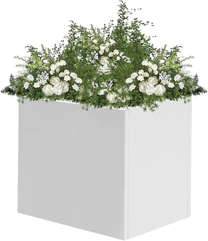Steel Planter Box, 20" x 20" x 20" Square Planter Metal Box Tall Planters Heavy Duty Plant Boxes for Indoor Outdoor Tall Plants, Flowers or Shrubs (White, 20" x 20" x 20")