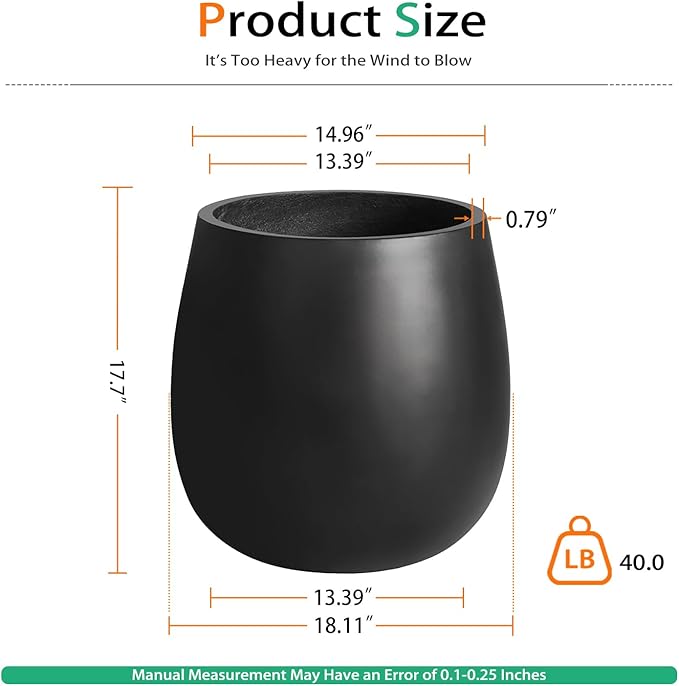 Oval Concrete Planters for Outdoor Plants, Large Tall Cement Flower Pots Indoor for Garden, Front Porch, Patio (Light Black)