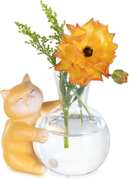 Plant Propagation Stations with Cat Statue: Glasseam Propagation Vases for Plants - Creative Animal Hydroponic Terrarium for Home Decor - Fun Propagation Jars Gifts for Women Plant Lovers Cat Parents