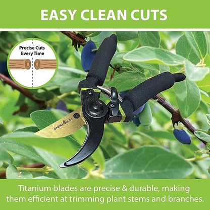 Garden Guru Soft Grip Garden Pruning Shears Scissors Clippers Hardened Titanium Blades Comfort Grips Heavy Duty Bypass Hand Pruners Branch Cutters for Gardening Trimming Bushes Flowers Plants (2 Pack)