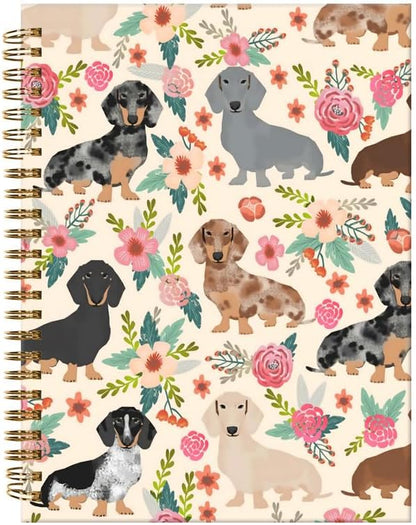 Spiral Journal Notebook,A5 Hardcover Lined Journals for Women Girl 6 x 8.3 in,120 Pages Thick Paper,Cute College Ruled Writing Notebook for Gifts Office Work School(Cute Dachshund Floral)
