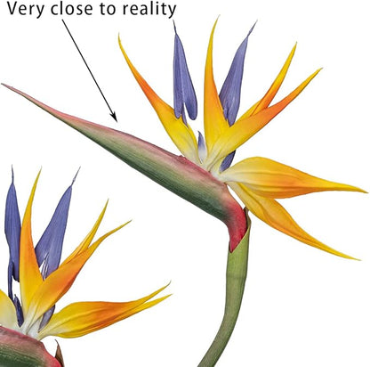 Artificial Flowers Bird of Paradise 37'' Large Latex Fake Greenery Plants Long Stem Red Plants 2Pcs for Home,Living Room,Bedroom,Dining Table(Orange 2pcs)