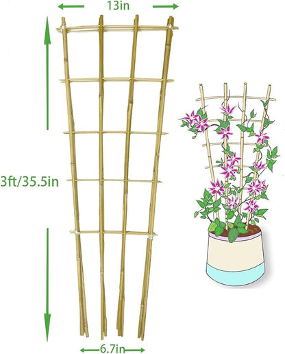 Natural Bamboo Trellis, 3Feet,3Pack,Fan-Shaped Plant Support Trellis for Outdoor and Indoor Potted Climbing Plants,Vegetables, Cucumber, Tomato, Hoya,