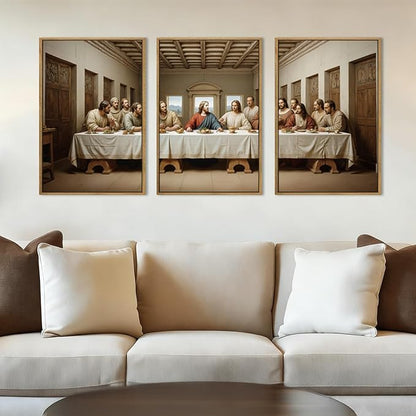 The Last Supper Wall Art Christian Wall Decor 16x24 Inch Framed Jesus Religious Painting Set of 3 for Living Room Bedroom Hallway