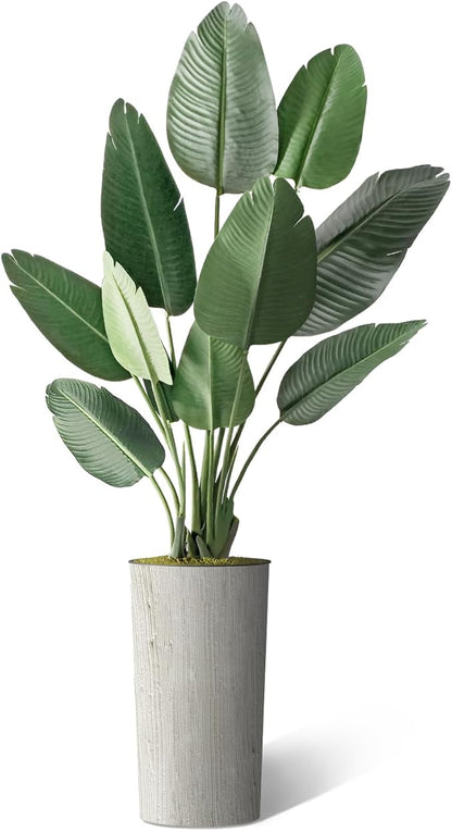 Artificial Tree in Modern Swirl Pattern Planter, Fake Bird of Paradise Silk Tree for Indoor and Outdoor Home Decoration - 67" Overall Tall (Plant Pot Plus Tree)