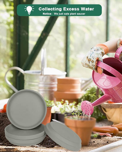 vensovo 4 Inch Grey Terracotta Pot Plant Saucer - 6 pcs Round Plant Pot Saucers, Clay Plant Trays Perfect for 3 Inch 3.5 Inch 4 Inch Flower Pot with Drainage Hole and Great for Indoor or Outdoor