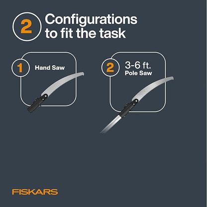 Fiskars XtendControl Extendable Tree Pruner (6 ft), Pole Saw, Adjustable Branch Trimmer with 15" X1 Saw and Hand Saw, 3-6 ft Extension Pole, and Secure Locking System for Precision Cutting