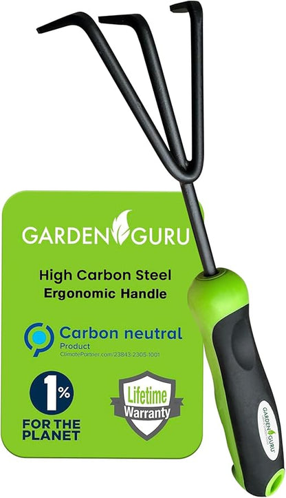 Garden Guru Hand Cultivator Rake Tiller Tool – High Carbon Steel for Ultimate Strength - Rust Resistant – Ergonomic Handle – Great for Gardening Cultivating Loosening Weeding (2 Pack)