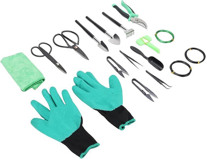 WALFRONT Bonsai Trimming Tools Kit, High Carbon Steel Gardening Set with Pruning Shears, Scissors and Wires for Indoor Bonsai Care