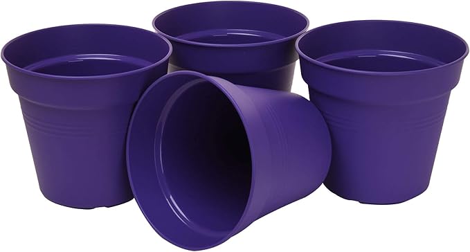 Mintra Home Garden Pots 4pk - Flowers, Herbs, Plants, Indoor, Outdoor, Colorful, Wholesale, Bulk (Purple, 19cm Diameter (7.5in))