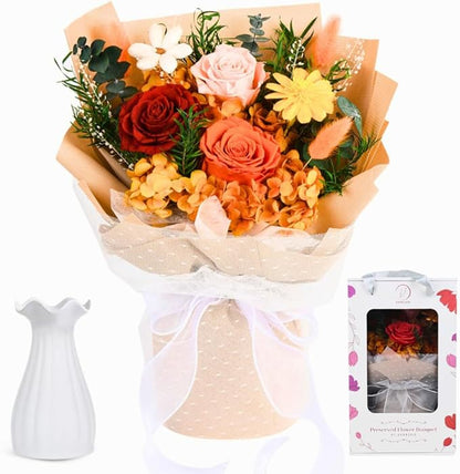 Forever Flowers Bouquet, Preserved Long-Lasting Orange Roses, Vase-Ready Arrangement for Birthday, Anniversary, Graduation, Valentine’s Day Gifts for Women