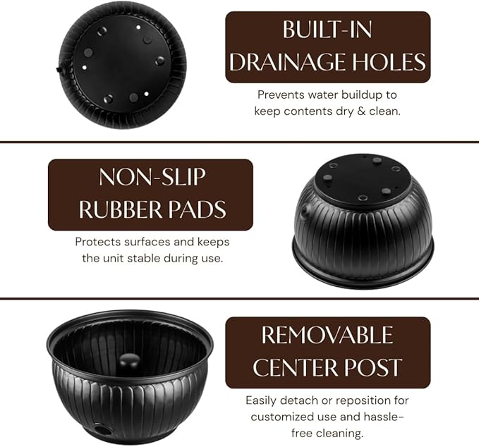 Monarch Abode Garden Hose Holder with Lid – Decorative Water Hose Holders for Outside, Arch Embossed Metal Matte Black Pot with Drainage, 100ft Waterhose Holder for Outside, Garden Storage Caddy