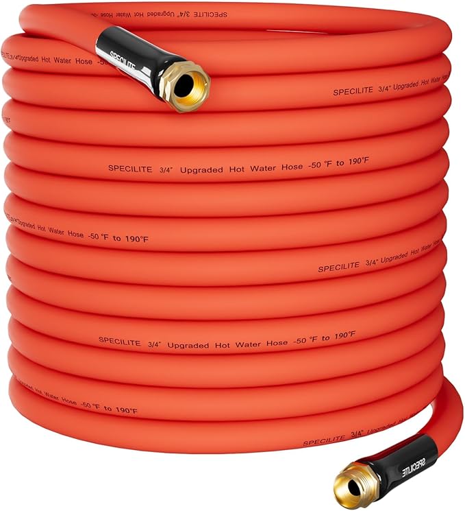 SPECILITE 3/4" Hot/Cold Garden Water Hose 125 ft, -50℉-190℉,Flexible & Lightweight With 3/4" Brass Fittings for Yard, Outdoor, Farm, Red