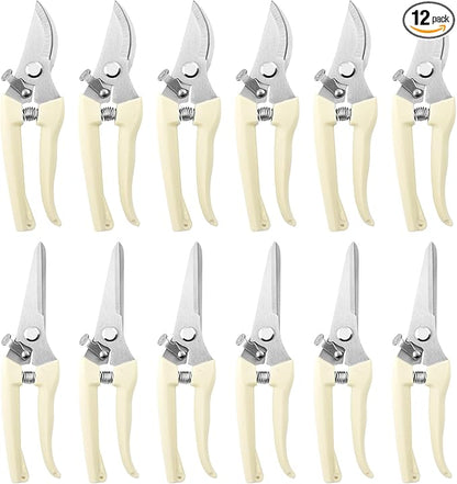 12 Pcs Garden Shears Flower Scissors Pruning Shears Floral Garden Clippers Hand Pruners Branch Cutter Gardening Tools for Plants Cutting, Trimming, Fruits Picking(Bypass, Straight)