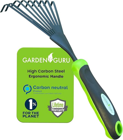 Garden Guru Hand Rake Soil Tiller Tool with Ergonomic Handle – Strong Carbon Steel - Rust Resistant – Great for Gardening, Cultivating, Loosening Soil & Spreading Mulch, Raking Flower Beds (2 Pack)
